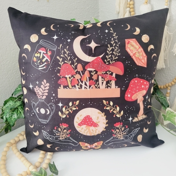 1 Cushon Cover without filler pillowcase Mushrooms moon & stones magical Pattern - Picture 9 of 13